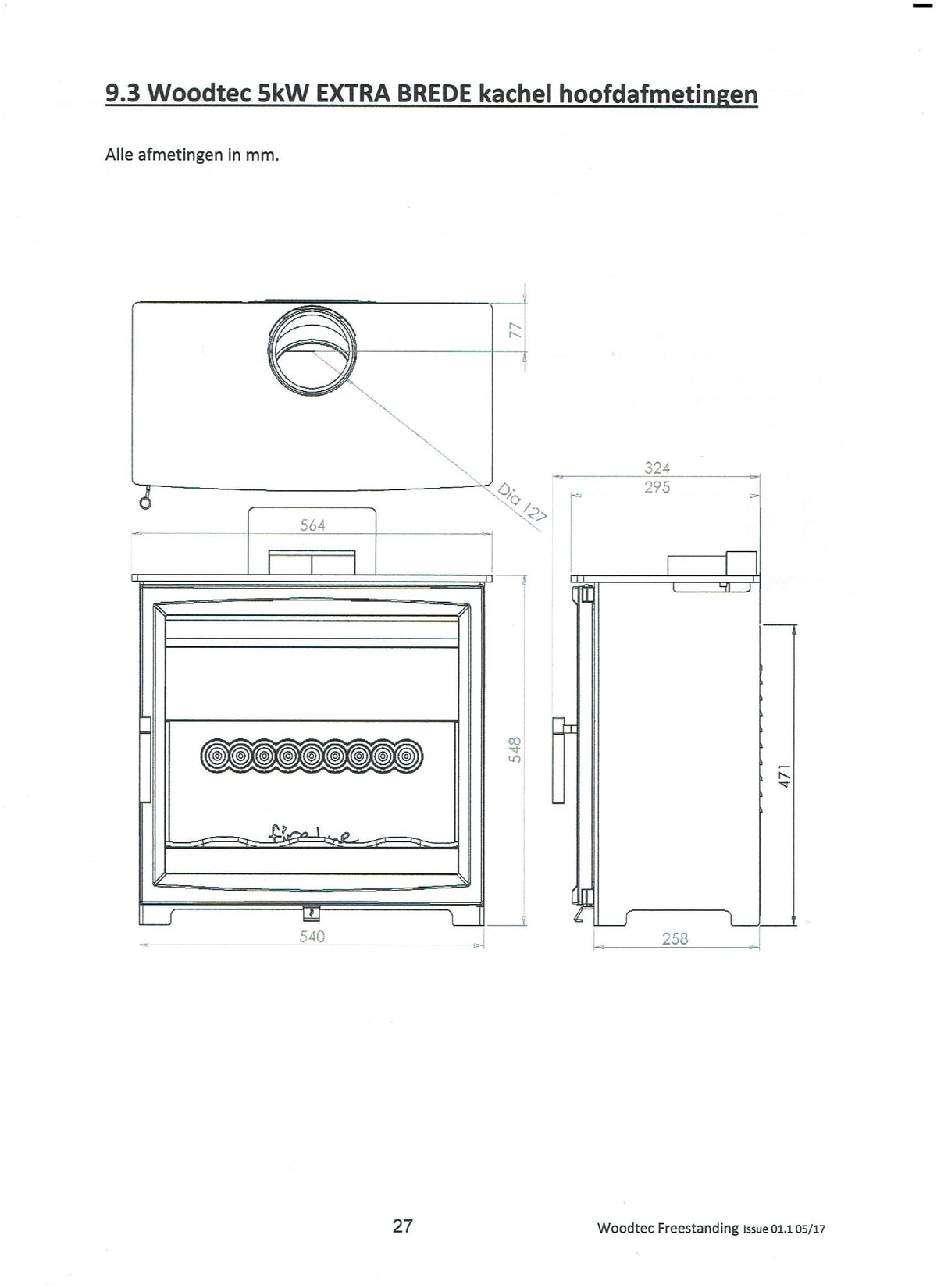 Charlton & Jenrick Fireline Woodtec 5 kW-XW extra breed 564 mm - HAVÉ foto 1/4