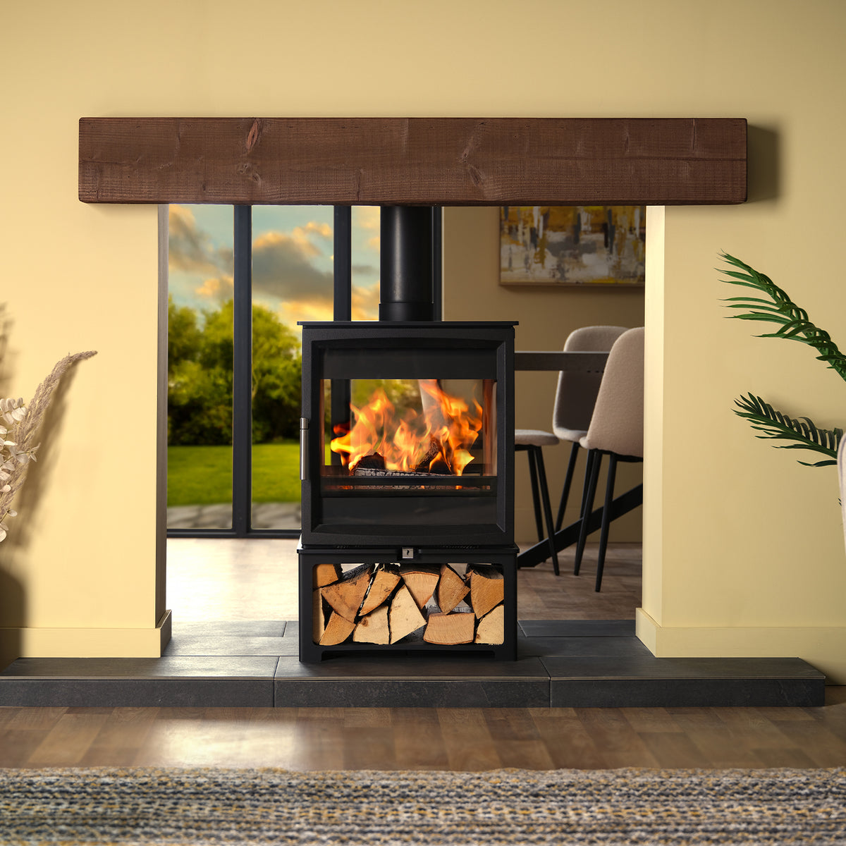 Charlton & Jenrick Fireline Woodtec 8 kW doorkijk haard